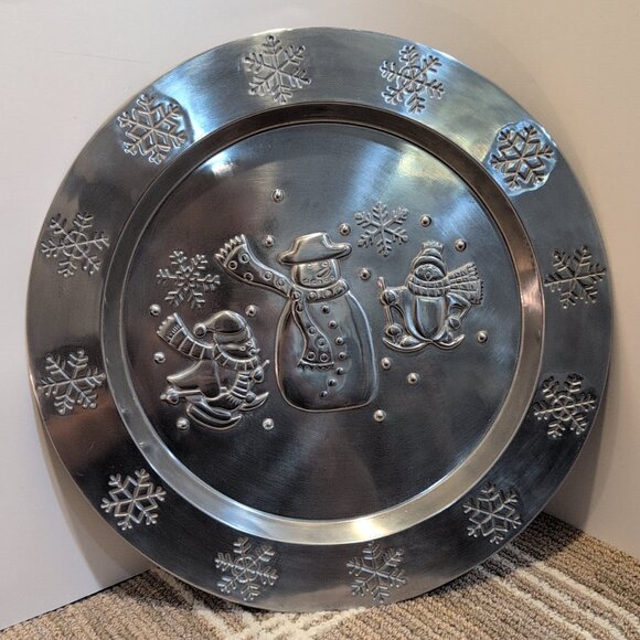 Livingquarters Other - Vintage Aluminum Snowman & Penguin Charger Plate Decoration Living Quarters